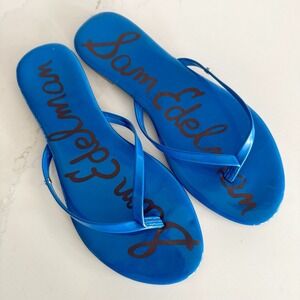 Sam Edelman Flip Flop Flat Thong Sandal Women's 8 Royal Blue Patent Leather